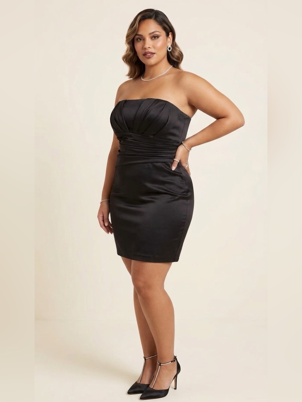 White House Black Market Strapless Black Satin Sheath Dress Holiday Christmas